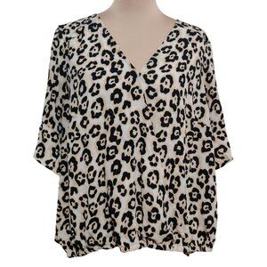 Sanctuary Womens Plus Size Top Blouse Surplice Wrap Leopard Animal Print Sz 1X